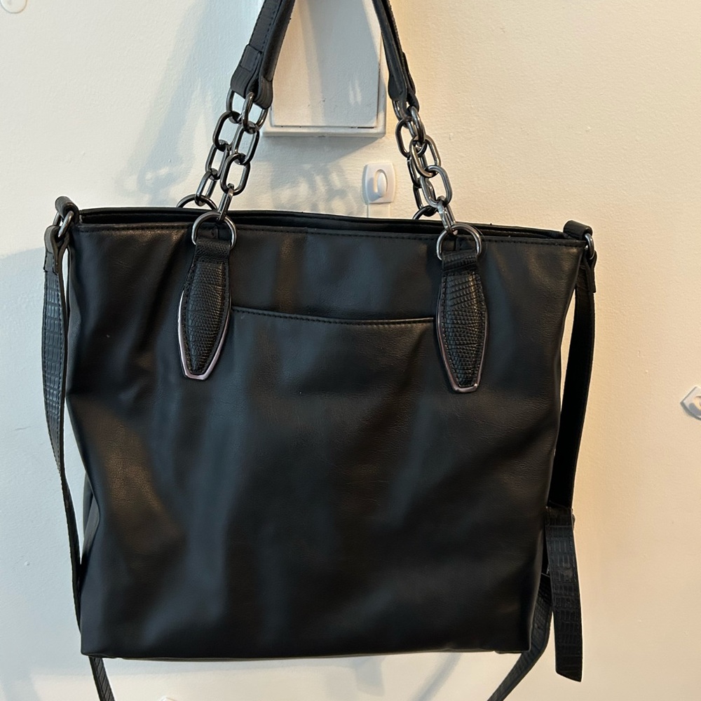 Simply Vera Vera Wang Black Tote with Silver Chain Details